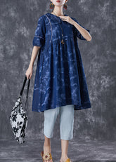 Vestido vaquero vintage para fiesta con dobladillo extragrande y teñido anudado en azul marino